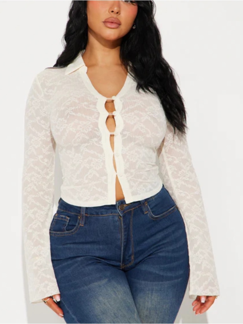Lace Button Up Top - Picture 2 of 12
